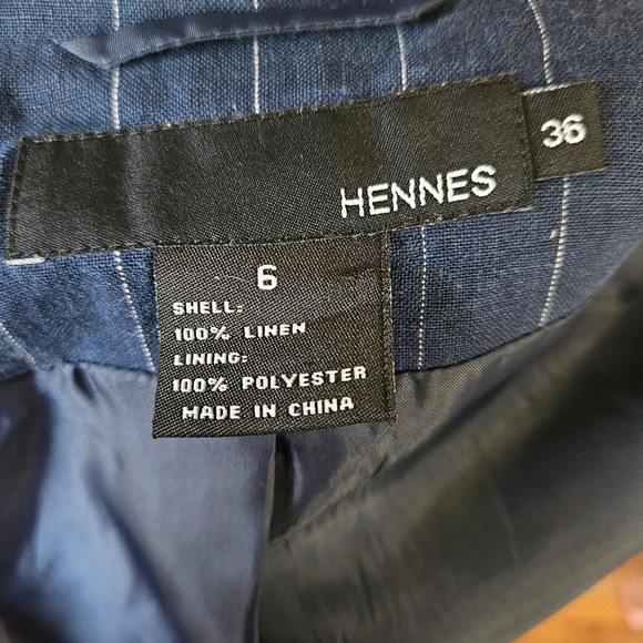 Hennes Navy Blue Pinstripe Tailored Linen Blazer Jacket Preppy Nautical Size 6 - Picture 9 of 9